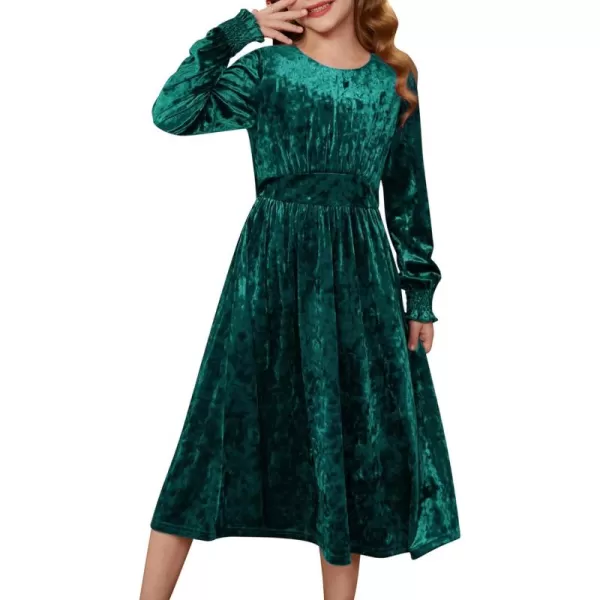 imageGRACE KARIN Girls Long Sleeve Velvet Dress Midi Fall Vintage Party Holiday Dresses for Kids 512YDark Green