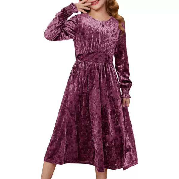 imageGRACE KARIN Girls Long Sleeve Velvet Dress Midi Fall Vintage Party Holiday Dresses for Kids 512YMauve