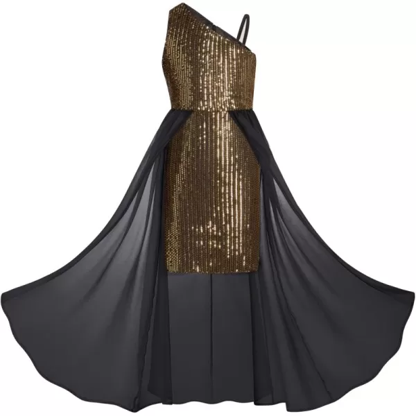 imageGRACE KARIN Girls Sequin Dress One Shoulder Birthday Party Prom Dresses 614YBlack Gold