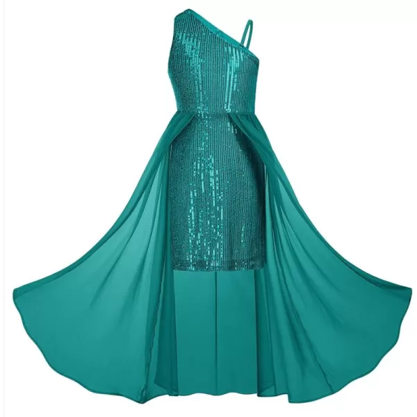 imageGRACE KARIN Girls Sequin Dress One Shoulder Birthday Party Prom Dresses 614YBlue Green