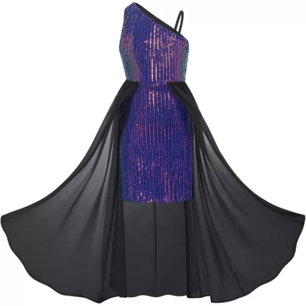 imageGRACE KARIN Girls Sequin Dress One Shoulder Birthday Party Prom Dresses 614YColorful Purple