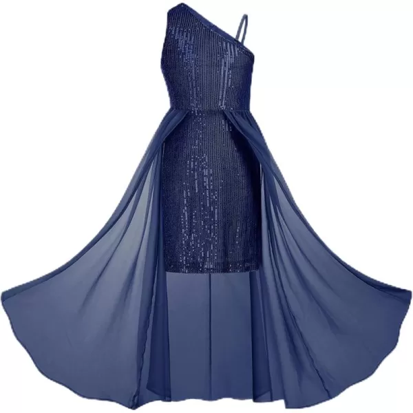 imageGRACE KARIN Girls Sequin Dress One Shoulder Birthday Party Prom Dresses 614YDark Blue