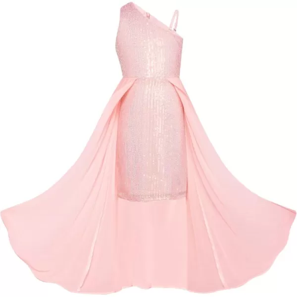 imageGRACE KARIN Girls Sequin Dress One Shoulder Birthday Party Prom Dresses 614YFantasy Pink