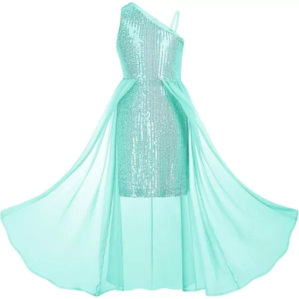 imageGRACE KARIN Girls Sequin Dress One Shoulder Birthday Party Prom Dresses 614YLight Green