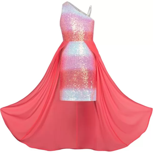 imageGRACE KARIN Girls Sequin Dress One Shoulder Birthday Party Prom Dresses 614YMulticolor Pink