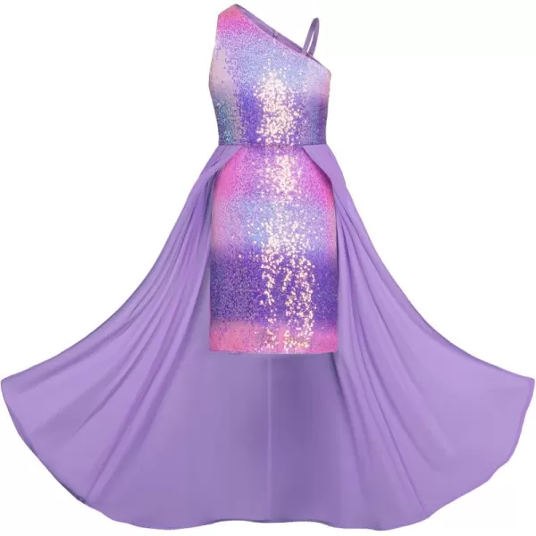 imageGRACE KARIN Girls Sequin Dress One Shoulder Birthday Party Prom Dresses 614YMulticolor Purple