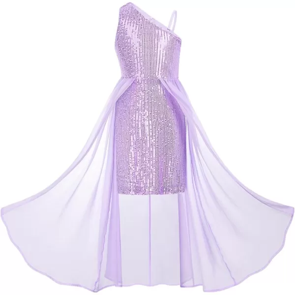 imageGRACE KARIN Girls Sequin Dress One Shoulder Birthday Party Prom Dresses 614YPurple