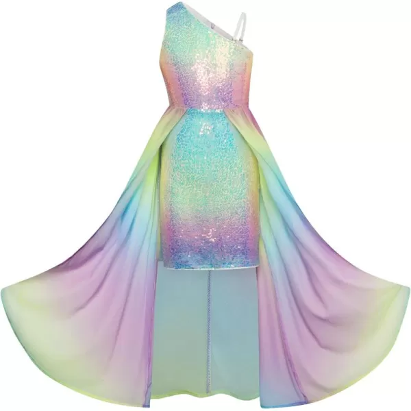 imageGRACE KARIN Girls Sequin Dress One Shoulder Birthday Party Prom Dresses 614YRainbow Color