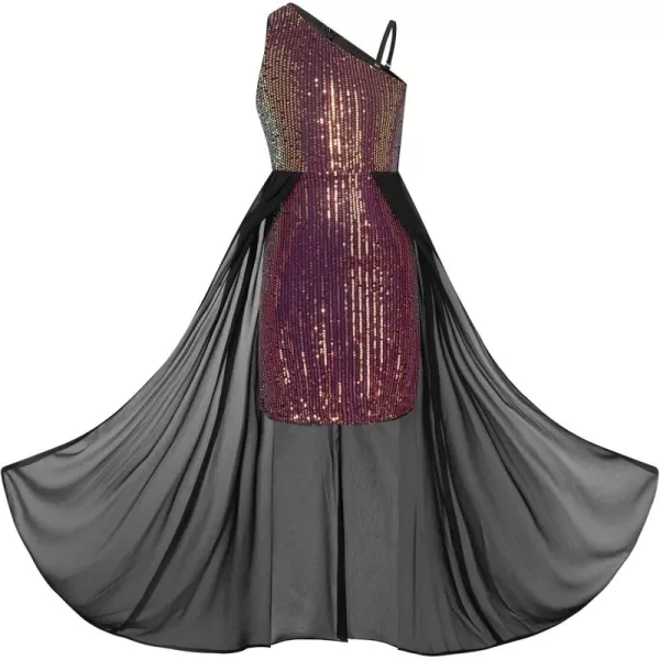 imageGRACE KARIN Girls Sequin Dress One Shoulder Birthday Party Prom Dresses 614YRed Brown