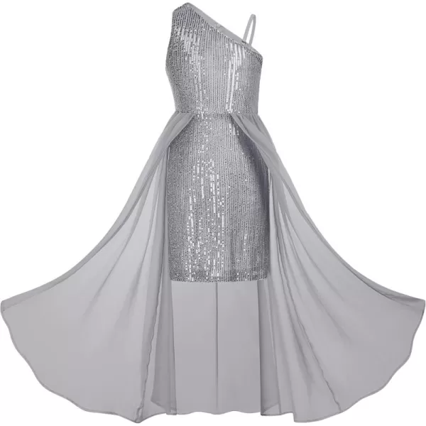 imageGRACE KARIN Girls Sequin Dress One Shoulder Birthday Party Prom Dresses 614YSilver Gray