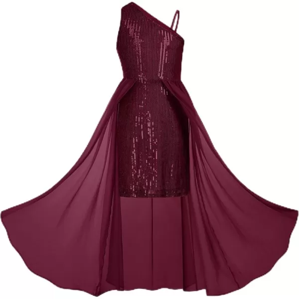imageGRACE KARIN Girls Sequin Dress One Shoulder Birthday Party Prom Dresses 614YWine Red