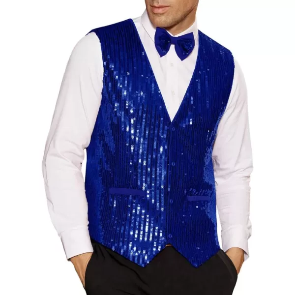 imageGRACE KARIN Mens Sequin Vest Slim Fit Shiny Dress Waistcoat Bowtie Set for Wedding Prom PartyBlue