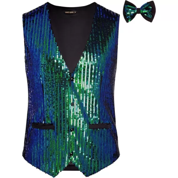 imageGRACE KARIN Mens Sequin Vest Slim Fit Shiny Dress Waistcoat Bowtie Set for Wedding Prom PartyGreen