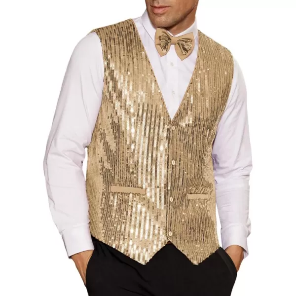 imageGRACE KARIN Mens Sequin Vest Slim Fit Shiny Dress Waistcoat Bowtie Set for Wedding Prom PartyRose Gold