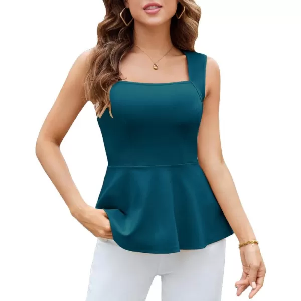 imageGRACE KARIN Peplum Tops for Women Sleeveless Square Neck Tank Top Summer Babydoll Shirts Business Casual BlousesPeacock Blue