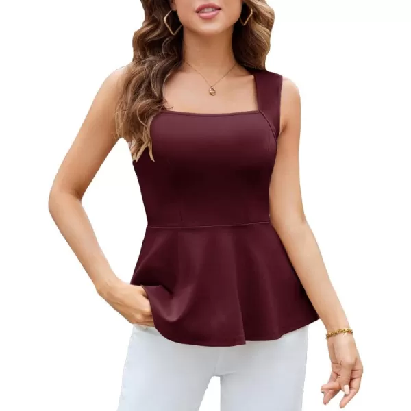 imageGRACE KARIN Peplum Tops for Women Sleeveless Square Neck Tank Top Summer Babydoll Shirts Business Casual BlousesWine Red