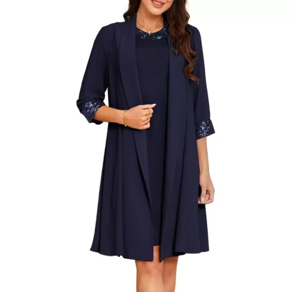 imageGRACE KARIN Womens 2 Pieces Mother of The Bride Dresses for Wedding Knee Length Chiffon Dress with 34 Sleeve Long JacketNavy Blue