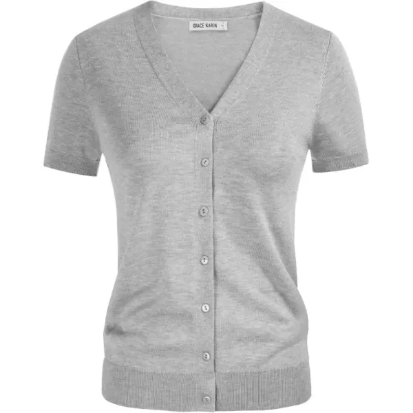 imageGRACE KARIN Womens 2024 Basic Summer Short Sleeve Cardigan Sweaters Lightweight VNeck Button Down Cropped Shrug SweaterShort Sleeve Light Gray