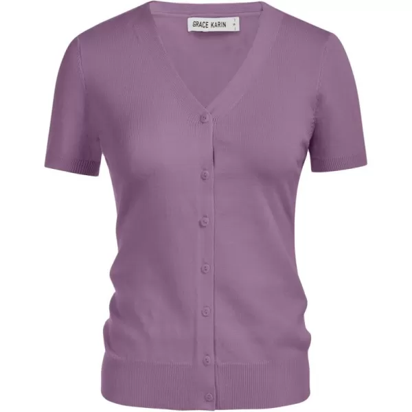 imageGRACE KARIN Womens 2024 Basic Summer Short Sleeve Cardigan Sweaters Lightweight VNeck Button Down Cropped Shrug SweaterShort Sleeve Purple