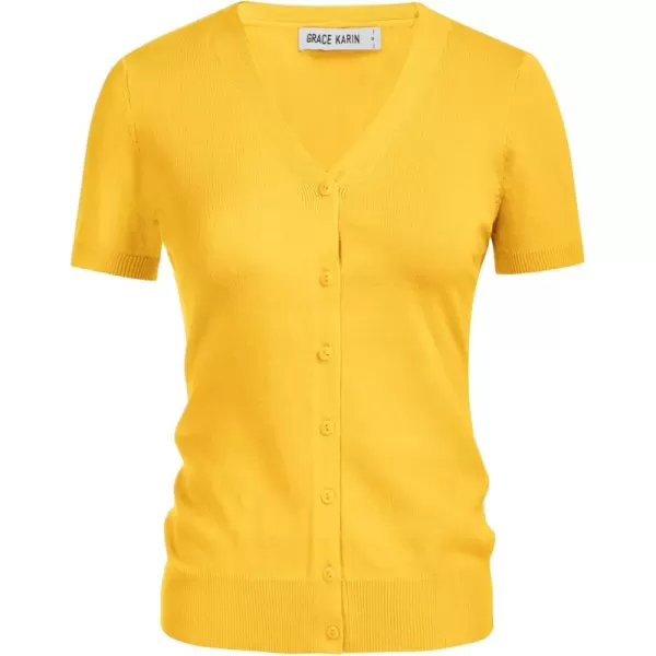 imageGRACE KARIN Womens 2024 Basic Summer Short Sleeve Cardigan Sweaters Lightweight VNeck Button Down Cropped Shrug SweaterShort Sleeve Yellow