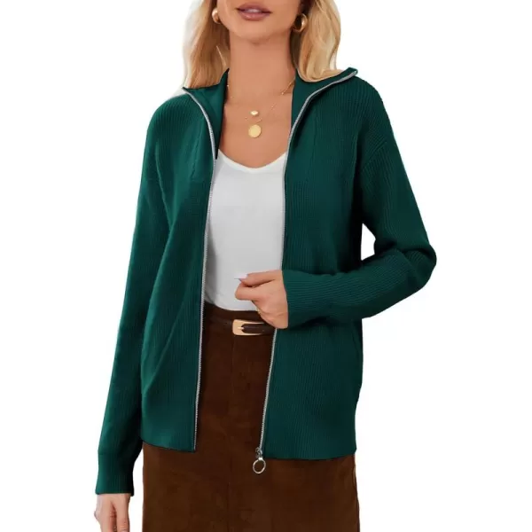 imageGRACE KARIN Womens 2024 Zip Up Cardigan Sweater Lapel Ribbed Knit Long Sleeve Sweater Jacket with Pockets Warm OutwearGreen