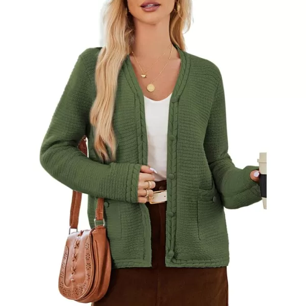 imageGRACE KARIN Womens Cardigan Sweaters Dressy Open Front Button Down Chunky Knit Cardigan Lady Sweater Jacket with PocketsArmy Green