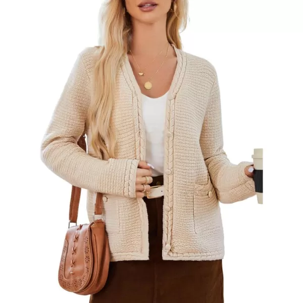 imageGRACE KARIN Womens Cardigan Sweaters Dressy Open Front Button Down Chunky Knit Cardigan Lady Sweater Jacket with PocketsBeige