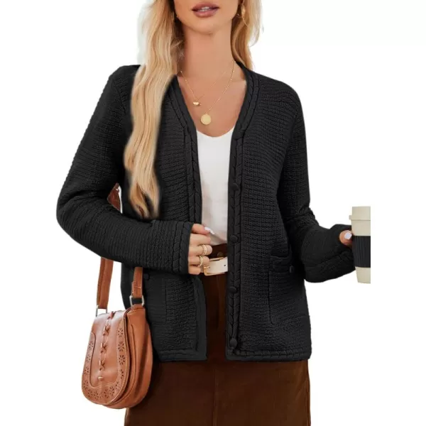 imageGRACE KARIN Womens Cardigan Sweaters Dressy Open Front Button Down Chunky Knit Cardigan Lady Sweater Jacket with PocketsBlack