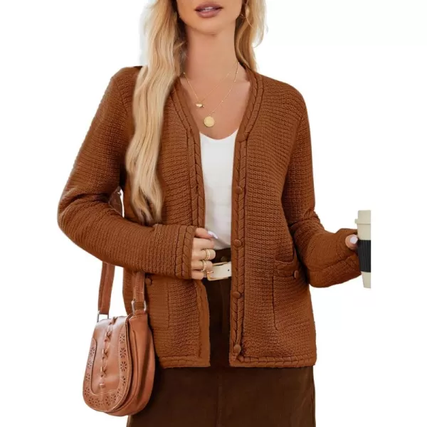 imageGRACE KARIN Womens Cardigan Sweaters Dressy Open Front Button Down Chunky Knit Cardigan Lady Sweater Jacket with PocketsBrown