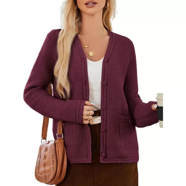 imageGRACE KARIN Womens Cardigan Sweaters Dressy Open Front Button Down Chunky Knit Cardigan Lady Sweater Jacket with PocketsBurgundy