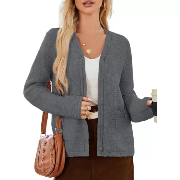 imageGRACE KARIN Womens Cardigan Sweaters Dressy Open Front Button Down Chunky Knit Cardigan Lady Sweater Jacket with PocketsGrey