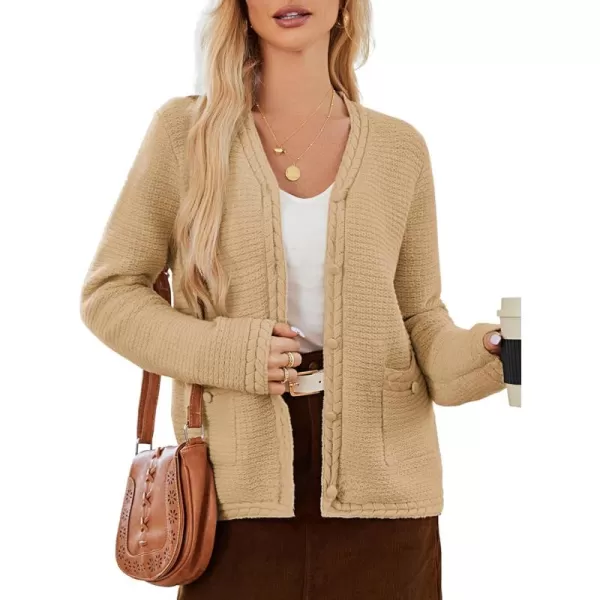 imageGRACE KARIN Womens Cardigan Sweaters Dressy Open Front Button Down Chunky Knit Cardigan Lady Sweater Jacket with PocketsKhaki