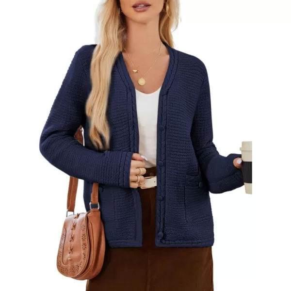 imageGRACE KARIN Womens Cardigan Sweaters Dressy Open Front Button Down Chunky Knit Cardigan Lady Sweater Jacket with PocketsNavy Blue