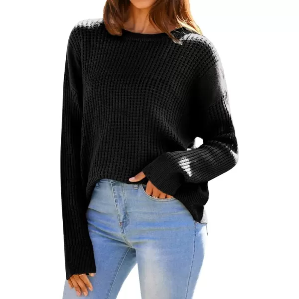 imageGRACE KARIN Womens Sweater 2024 Casual Loose Crew Neck Long Sleeve Crochet Fall Pullover Sweater TopBlack