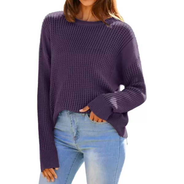 imageGRACE KARIN Womens Sweater 2024 Casual Loose Crew Neck Long Sleeve Crochet Fall Pullover Sweater TopPurple