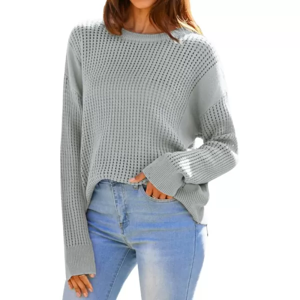 imageGRACE KARIN Womens Sweater 2024 Casual Loose Crew Neck Long Sleeve Crochet Fall Pullover Sweater TopSilver Gray