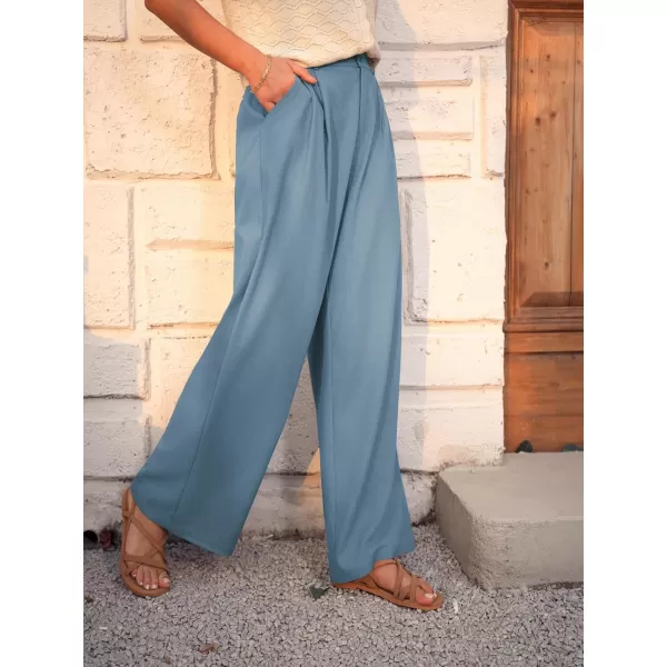 imageGRACE KARIN Wide Leg Pants for Women Cotton Linen Business Casual Long Trousers Palazzo Pants with PocketsBlue Grey