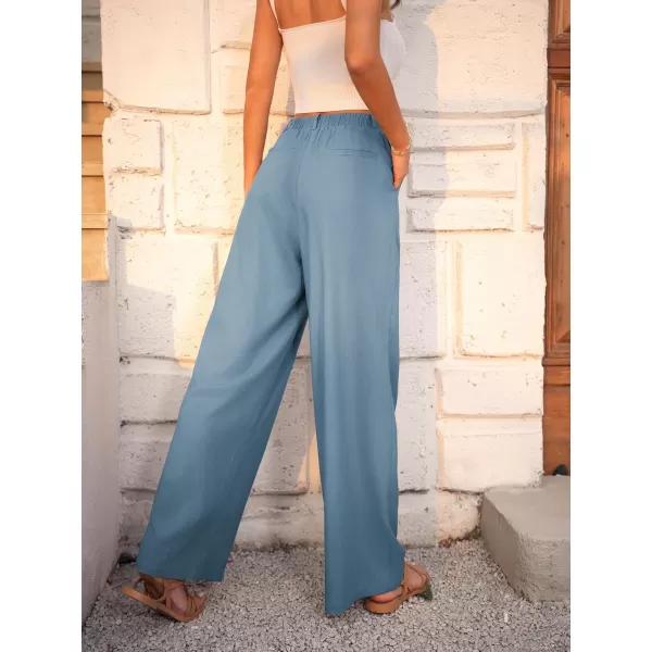 imageGRACE KARIN Wide Leg Pants for Women Cotton Linen Business Casual Long Trousers Palazzo Pants with PocketsBlue Grey