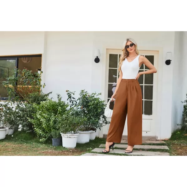 imageGRACE KARIN Wide Leg Pants for Women Cotton Linen Business Casual Long Trousers Palazzo Pants with PocketsBrown