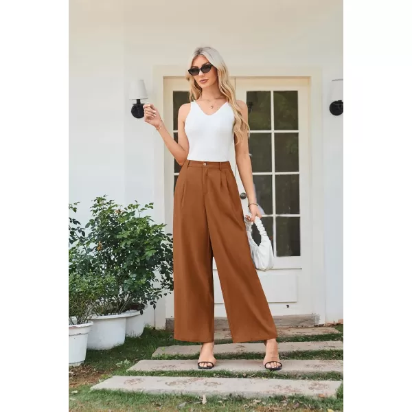 imageGRACE KARIN Wide Leg Pants for Women Cotton Linen Business Casual Long Trousers Palazzo Pants with PocketsBrown