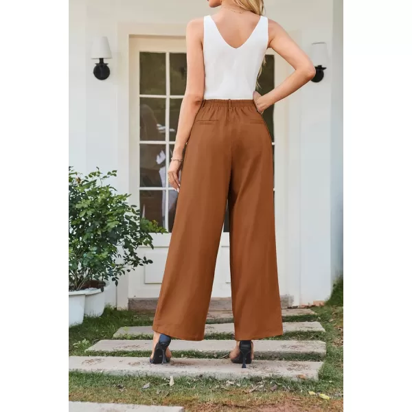 imageGRACE KARIN Wide Leg Pants for Women Cotton Linen Business Casual Long Trousers Palazzo Pants with PocketsBrown