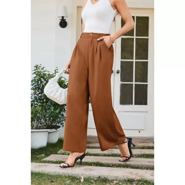 imageGRACE KARIN Wide Leg Pants for Women Cotton Linen Business Casual Long Trousers Palazzo Pants with PocketsBrown