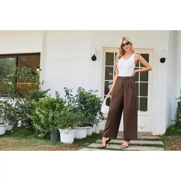 imageGRACE KARIN Wide Leg Pants for Women Cotton Linen Business Casual Long Trousers Palazzo Pants with PocketsCoffee