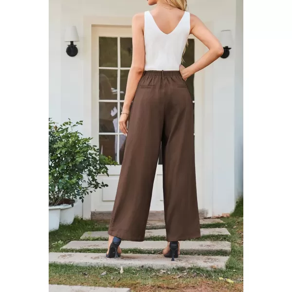 imageGRACE KARIN Wide Leg Pants for Women Cotton Linen Business Casual Long Trousers Palazzo Pants with PocketsCoffee