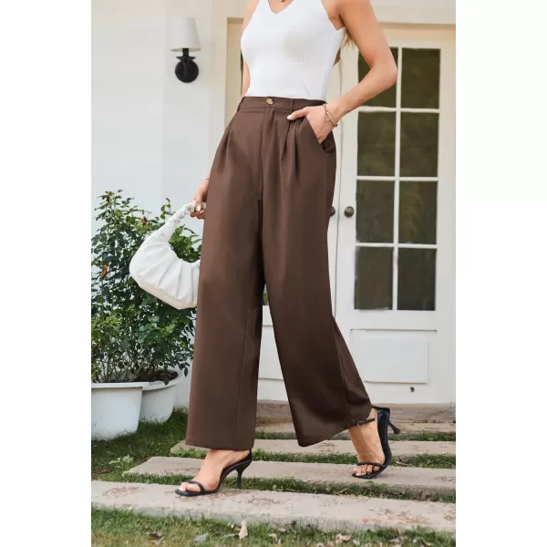 imageGRACE KARIN Wide Leg Pants for Women Cotton Linen Business Casual Long Trousers Palazzo Pants with PocketsCoffee