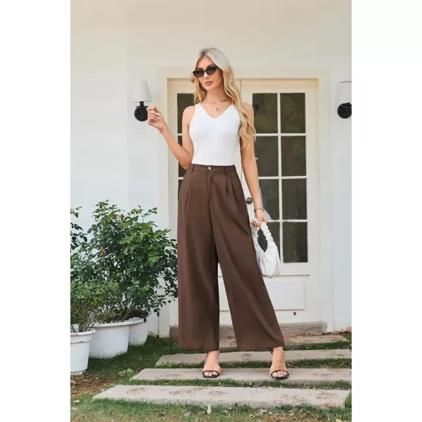 imageGRACE KARIN Wide Leg Pants for Women Cotton Linen Business Casual Long Trousers Palazzo Pants with PocketsCoffee