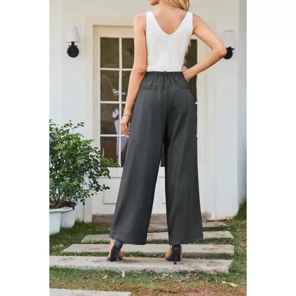 imageGRACE KARIN Wide Leg Pants for Women Cotton Linen Business Casual Long Trousers Palazzo Pants with PocketsDark Gray