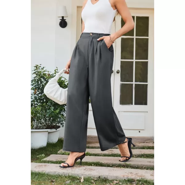 imageGRACE KARIN Wide Leg Pants for Women Cotton Linen Business Casual Long Trousers Palazzo Pants with PocketsDark Gray