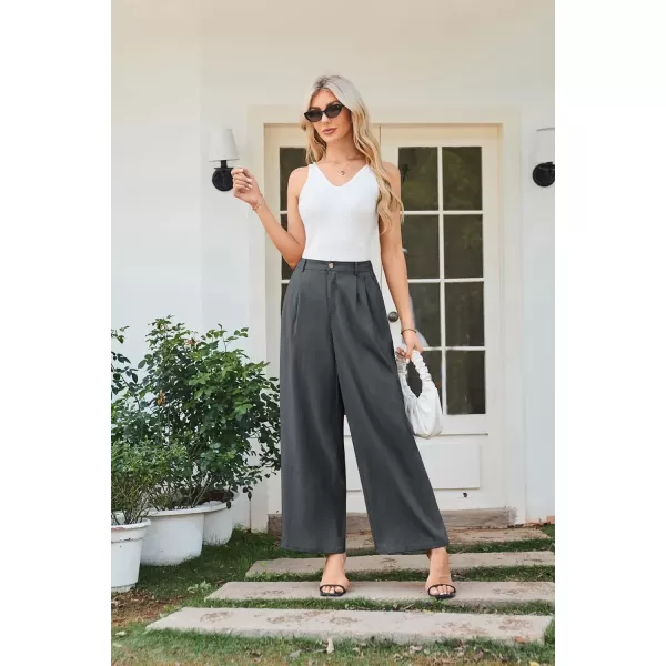 imageGRACE KARIN Wide Leg Pants for Women Cotton Linen Business Casual Long Trousers Palazzo Pants with PocketsDark Gray