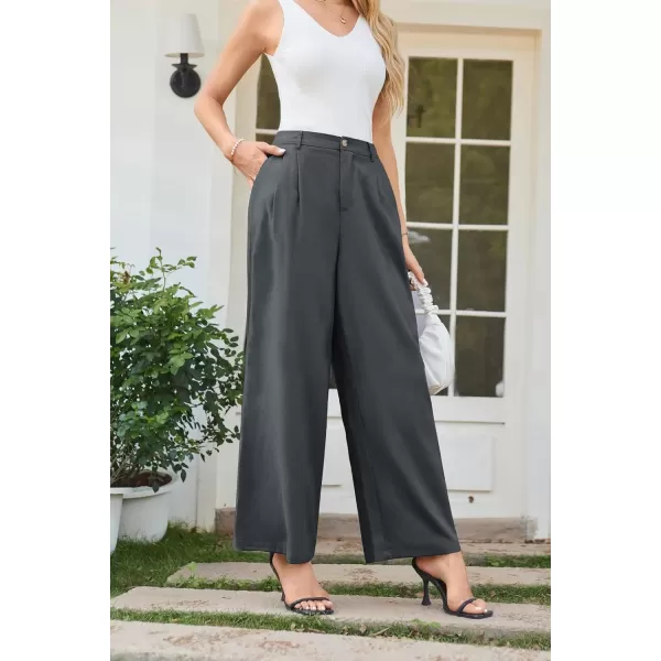 imageGRACE KARIN Wide Leg Pants for Women Cotton Linen Business Casual Long Trousers Palazzo Pants with PocketsDark Gray